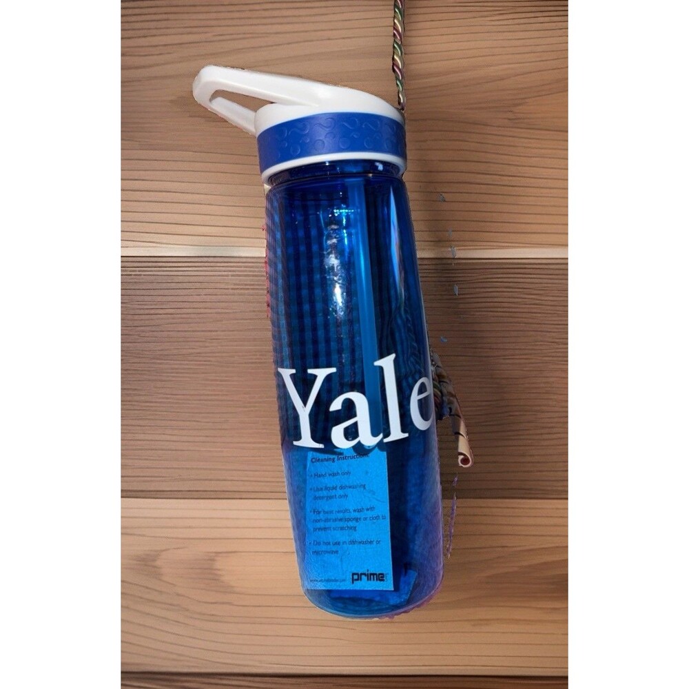 Yale Water Bottle 28oz Blue Single Wall Plastic Spout Straw 9 Inch NEW